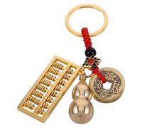 KOCKSHION Feng Shui Brass Gourd Key Chain with Mini Abacus Model, Chinese Red String Pendant for Car Keys, Fortune Wealth Luck Charm Keyring Accessory