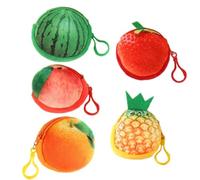 KOCKSHION Fruit Strawberry 5pcs Mini 3D with Plush Purse Set Keychain Large Capacity, Easy Open and Close and Adorable Watermelon, Pineapple Peach Orange Coin Pouches for Shopping