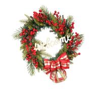 KOCKSHION Glowing Christmas Pendant Wreath with Red Berries LED Lighted Holiday Door Decor for Indoor Outdoor Use Realistic Artificial Festival Scene Decoration for Front Porch Garden
