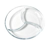 KOCKSHION Microwave-Safe 9-inch Glass Divided Food Tray, 3-Compartment Round Portion Control Plate for Fruits, Snacks, and Meals, Small Kitchen Serving Dish for Microwave Cooking