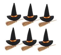 KOCKSHION Mini Witch Hat and Broom Set Compact Halloween Decor for Tabletop Desks Shelves Elegant Felt Wizard Accessories for Party Favors DIY Crafts Office and Home Celebration