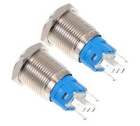 KOCKSHION Momentary Push Button Switch Reset Waterproof 16mm 2pcs Flat Head with LED Ring Light Aluminium Alloy 12v 24v for Vehicle Automotive Car Modification