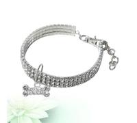 KOCKSHION Rhinestone Dog Collar with 3 Rows Elastic Crystals, Comfortable Metal Pet Necklace for Dogs and Cats, Bone Shape Design, for Party Use, White Colour