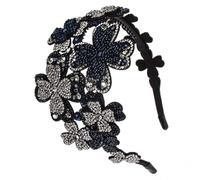 KOCKSHION Rhinestone Flower Flapper Headband Vintage for Women with Pu Leather Anti-slip Teeth, Wide Crystal Hairband Suitable for Party and Daily Fashion Outfits
