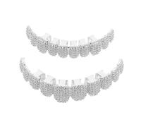 KOCKSHION Rhinestone Teeth Grills Silver Full Bling Tooth Caps for Hip Hop Party and Halloween Stable Wear Mouth Jewelry