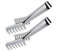 KOCKSHION Stainless Steel Pasta Tong Clip with Teeth 0.8mm Thick Spaghetti Noodle Server Kitchen Food Tongs 2pcs Set for Home Cooking and Buffet Serving