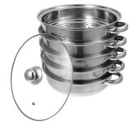 KOCKSHION Steaming Cookware Stainless Steel Steamer Pot 5-Layer Multifunctional Stockpot Deep Soup Pot for Kitchen Cooking Pasta Boiler Home Steaming Healthy Meal Preparation 28cm Silver