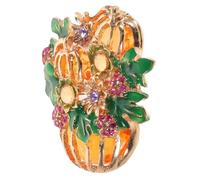 KOCKSHION Thanksgiving Rhinestone Pumpkin Brooch Pin with Enamel Color Gradient and Green Leaves, Secure Brooch Construction, Versatile Application for Autumn Social Events and Parties