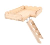 KOCKSHION Wooden Hamster Platform Smooth Edges with Ladder for Small Animals and Burr-free round Design, Hamster Cage and Climbing Accessory in Khaki Colour
