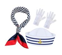 KOCKSHION Yacht Captain Hat Scarf Set Blue White Striped Sailor Costume Accessories for Men Women Breathable Nautical Outfit for Party Cosplay Halloween