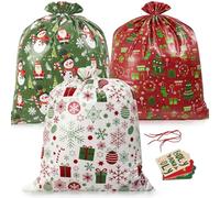 kockuu 3 Pack Large Christmas Gift Bags,36”×44" Holiday Jumbo Plastic Wrapping Present Bags Reusable Party Favor Sacks with Gift Tag Cards and String Xmas Huge Gifts Decorations Holiday Gift Giving