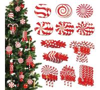 Kockuu 33 Pack Candy Cane Christmas Tree Decorations, Red White Wooden Hanging Ornaments Peppermint Candy Cane Lollipop Pendants for Xmas Tree New Year Holiday Home Party Decorations