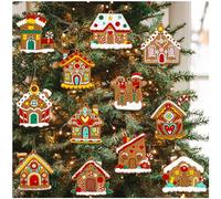 kockuu Gingerbread House Ornaments - 12pcs Christmas Tree Decoration - Plastic, Hanging, Brown, Rustic Gingerbread House, Christmas