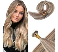 KOCONI 20 Inch Nano Ring Hair Extensions Real Human Hair Nano Beads Remy Human Hair Extensions Blonde Nano Extensions Light Brown Mixed Platinum Blonde Highlight 1g/S Nano Beads Hair 50g 9A/60