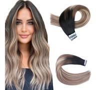 KOCONI Tape Hair Extensions Tape in Hair Extensions 100% Real Human Human Hair Invisble Full Head Balayage Natural Black to Chestnut Brown with Medium Blonde 14 Inch 40g/Pack 20Pieces #1B/6/22