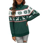 Kocowoo Women's Ugly Christmas Sweater Snowflake Reindeer Pattern Sweaters Crew Neck Cute Xmas Knit Pullover Tops, Green, M
