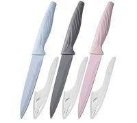 Kocpudu Fruit Knife, 3 Sharp and Durable Fruit Knife Set, Exquisite and Beautiful, with Scabbard, Fruit Knives Small is Suitable for Most Vegetables, Fruits and Meat (Pink, Blue, Grey)