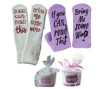 Koctaup 2Pairs Novelty Socks With Cupcake Gift Packaging, Funny Socks If You Can Read This Bring Me Some Wine for Women (White,Purple)