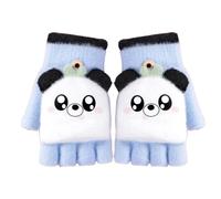 Koctaup Cute Cartoon Kids Winter Gloves - Mittens Plush Lined Warm Gloves for Toddler Children Girls Boys 5-12 Years Old (Panda Blue)