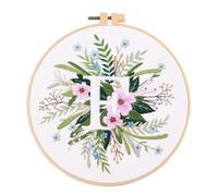 Koctaup Embroidery kit Letters A-Z with Patterns and Instructions for Beginners Cross Stitch Kits for Adults, Including Plastic Embroidery Rings, Colored Threads and Needles Tools (F)