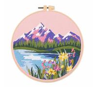 Koctaup Landscape Embroidery kit with Patterns and Instructions for Beginners Cross Stitch Kits for Adults, Including Plastic Embroidery Rings, Colored Threads and Needles Tools (Style 6)