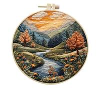 Koctaup Landscape Embroidery kit with Patterns and Instructions for Beginners Cross Stitch Kits for Adults, Including Plastic Embroidery Rings, Colored Threads and Needles Tools (Style 16)