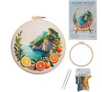Koctaup Landscape Embroidery kit with Patterns and Instructions for Beginners Cross Stitch Kits for Adults, Including Plastic Embroidery Rings, Colored Threads and Needles Tools (Style 9)