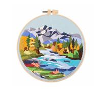 Koctaup Landscape Embroidery kit with Patterns and Instructions for Beginners Cross Stitch Kits for Adults, Including Plastic Embroidery Rings, Colored Threads and Needles Tools (Style 8)
