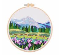 Koctaup Landscape Embroidery kit with Patterns and Instructions for Beginners Cross Stitch Kits for Adults, Including Plastic Embroidery Rings, Colored Threads and Needles Tools (Style 3)
