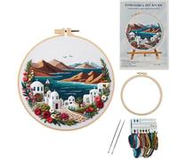Koctaup Landscape Embroidery kit with Patterns and Instructions for Beginners Cross Stitch Kits for Adults, Including Plastic Embroidery Rings, Colored Threads and Needles Tools (Style 10)