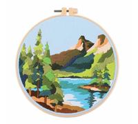 Koctaup Landscape Embroidery kit with Patterns and Instructions for Beginners Cross Stitch Kits for Adults, Including Plastic Embroidery Rings, Colored Threads and Needles Tools (Style 2)