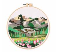 Koctaup Landscape Embroidery kit with Patterns and Instructions for Beginners Cross Stitch Kits for Adults, Including Plastic Embroidery Rings, Colored Threads and Needles Tools (Style 1)