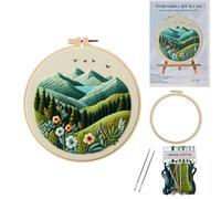 Koctaup Landscape Embroidery kit with Patterns and Instructions for Beginners Cross Stitch Kits for Adults, Including Plastic Embroidery Rings, Colored Threads and Needles Tools (Style 12)