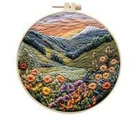 Koctaup Landscape Embroidery kit with Patterns and Instructions for Beginners Cross Stitch Kits for Adults, Including Plastic Embroidery Rings, Colored Threads and Needles Tools (Style 15)