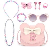 Koctaup Letters A-Z Little Girl's Small Mouse Ear Bowknot Crossbody Bag, PU Cute Purse Shoulder Bag Handbag for Girls Birthday Gifts Toys Kids (R-Set, Small)