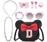 Koctaup Letters A-Z Little Girl's Small Mouse Ear Bowknot Crossbody Bag, PU Cute Purse Shoulder Bag Handbag for Girls Birthday Gifts Toys Kids (Black-D-Set, Small)