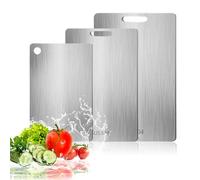 Kocusu 3-Piece Titanium Chopping Board Set with Handle, 316 Stainless Steel Chopping Board, BPA-Free Titanium Cutting Board, Double-Sided Food Grade for Meat, Fruit, Vegetables, Bread, 29 x 20 cm, 34