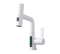 Kocusu 360° Rotation Kitchen Taps with LED Display and Pull Out Spray,3 Way Function Spray,Kitchen Mixer tap with 60 CM Pull Out Hose,Easy to Install for Bar(White)