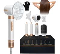 Kocusu 7 in 1 Airwrap Hair Styler,Air Styler 110000 RPM with Hot Hair Dryer Brush,Diffuser Hairdryer and Round Brush for Wavy,Straighten,Curling,Smooth and Volumize at Home,White