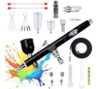 Kocusu Airbrush Set Dual-Action Multifunctional Airbrush Gun with 0.2 mm, 0.3 mm, 0.5 mm Nozzles, 2 Paint Containers and Cleaning Set, Air Brush Gun Set for Model Making, Painting, Nail Art, Cakes