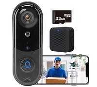 Kocusu Smart Doorbell Camera, 1080P HD Wireless Doorbell Camera with Chime,32G SD Card,Smart Motion Detection,2-Way Audio,2.4Ghz WiFi,Night Vision,IP54,Works with Alexa