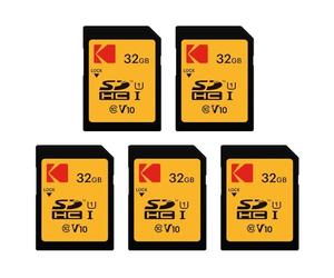 KODAK 5 x Ultra High Speed SDHC Memory Cards - 32GB | Black 5pcs Capacity 32GB Per Card UHS I Interface Class U1 High Speed Transfer for Camera