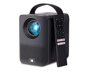 KODAK FLIK HD9 Smart Projector | Mini Black Portable Indoor & Outdoor Movie with Android TV Streaming Apps, Wi-Fi and Bluetooth, Built-in Speakers & Voice Remote | FHD 1080p for Screens Up to 120”
