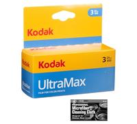 Kodak GC/UltraMax 400 Color Negative Film (35mm Roll Film, 24 Exposures) - 3-Pack with Microfiber Cleaning Cloth