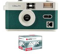 KODAK Pack F9 Silver + 100 ASA Film - Rechargeable 35 mm Green Camera, Fixed Wide Angle Lens, Optical Viewfinder, Built-in Flash + APX 100 Film, 36 Poses