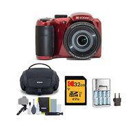 Kodak PIXPRO AZ255 Astro Zoom 16MP Digital Camera (Red) Bundle with Rapid AA/AAA Battery Charger with 4 AA 2700 Mah Rechargeable Batteries, 32GB UHS-I SDXC Memory Card, and Camera Bag (4 Items)