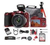 Kodak Pixpro AZ255 Digital Camera in Red (AZ255RD) Bundle Including: 128 GB Memory Card, Rechargeable Batteries, Case, Flexible Tripod, Neck Strap, Lens Caps, Full Cleaning Kit, More Accessories