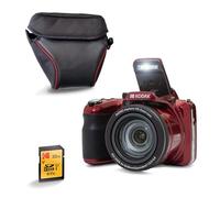 KODAK Pixpro AZ425 20MP Bridge Camera with 42x Optical Zoom + Protective Case + 32GB SD Card - Full HD 1080P Video, 24mm Wide Angle, Stabilizer, 3" LCD Screen - Red