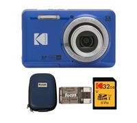 Kodak PIXPRO Friendly Zoom FZ55 Digital Camera (Blue) Bundle with Camera Case, 32GB Class 10 UHS-I U1 SDHC Memory Card and USB 2.0 Card Reader (4 Items)
