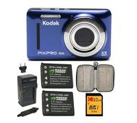 Kodak PIXPRO Friendly Zoom FZ55 Digital Camera (Blue) Bundle with Camera Case, 32GB Memory Card, and Battery (2-Pack) with Charger (4 Items)